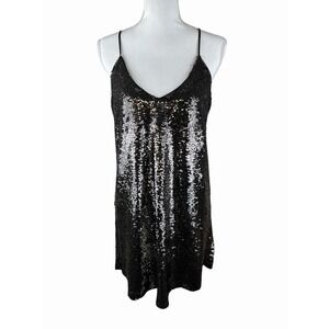 Bishop & Young Black Gold Sequin Mini Dress Lined Medium (P1)